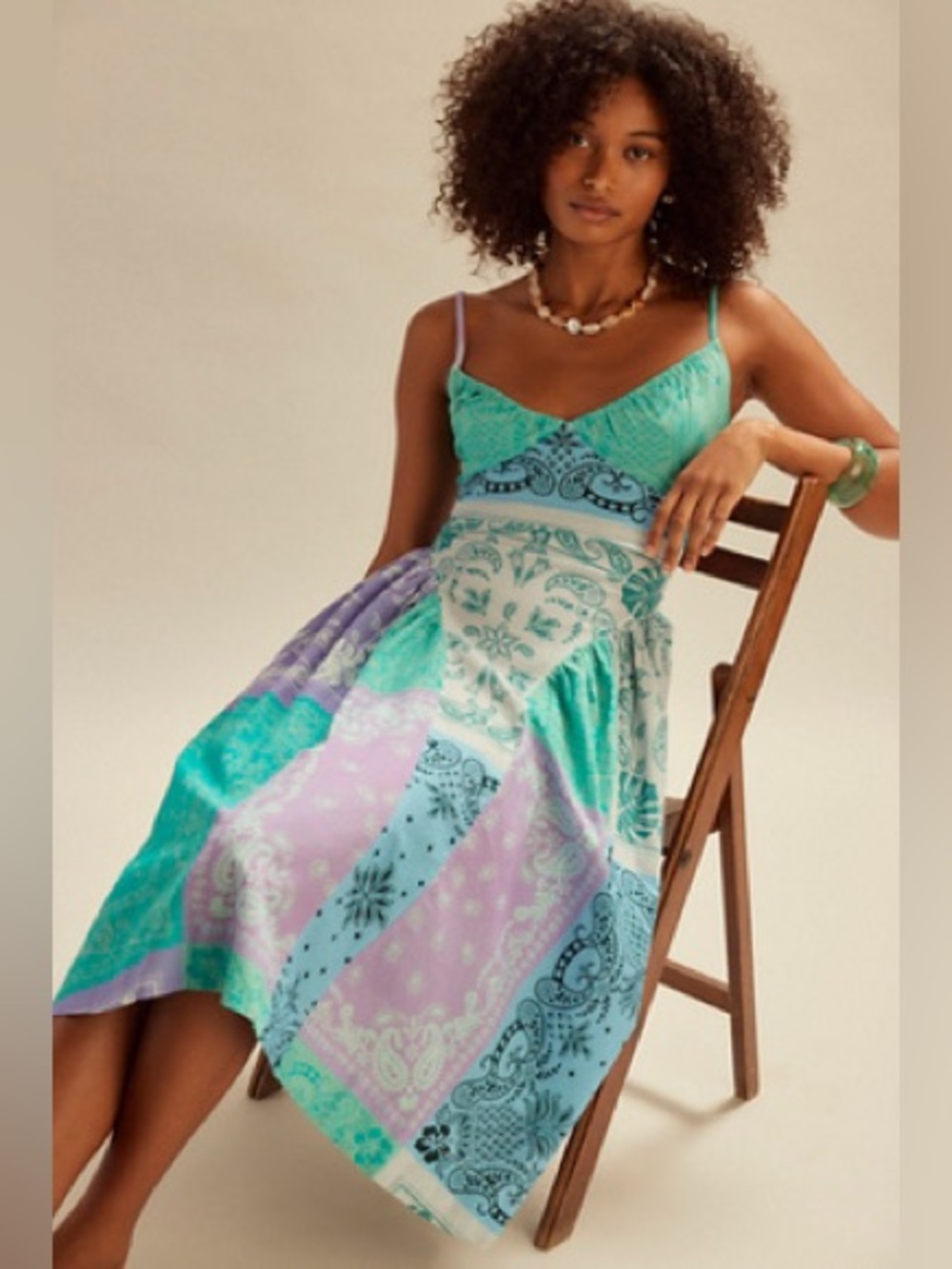 Free People Wish You Wouls Midi Bandana Paisley Colorblock Sundress Dress Sz M?‎